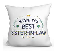 MUGFFINS SISTER IN LAW Cushion Padding included - in English - World's Best - Funny gift - Pillow: cover and filling 15.7x15.7 inches