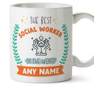 MUGFFINS Social Worker Mug - in English - World's Best - with Doodle - Funny Gift for Colleagues - Ceramic 11oz Mug