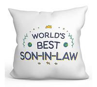 MUGFFINS SON IN-LAW Cushion Padding included - in English - World's Best - Funny gift - Pillow: cover and filling 15.7x15.7 inches