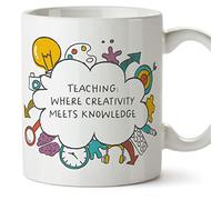 MUGFFINS Teacher Mug - in English - Creativity Meets Knowledge - Funny Gift for Colleagues - Ceramic 11oz Mug