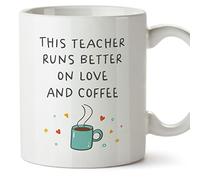 MUGFFINS Teacher Mug - in English - Runs Better Love Coffee - Funny Gift for Colleagues - Ceramic 11oz Mug