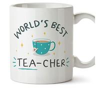 MUGFFINS Teacher Mug - in English - World's Best Tea-Cher - Funny Gift for Colleagues - Ceramic 11oz Mug