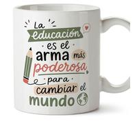 MUGFFINS Teacher Mug with Quote La educación ES el arma más poderosa para cambiar el Mundo in Spanish | Teacher Gift idea | Thank You Present School | Enseñanza v4