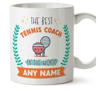 MUGFFINS Tennis Coach Mug - in English - World's Best - with Doodle - Funny Gift for Colleagues - Ceramic 11oz Mug