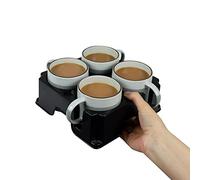 muggi 4 Cup Holder - Non Spill Portable Drink Caddy for Motorhome, Boat & Mobility - Recycled Ocean Plastic Tray Black