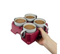 muggi 4 Cup Holder - Reusable Non Spill Drink Holder - Portable Drink Caddy for Motorhome, Caravan, Camping - Mobility Aid Cup Carrier - Hot Drinks Tray, Tea, Coffee & Bottle Holder - Rustic Red
