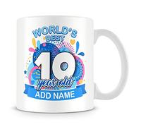MUGGZ 10th Birthday Gift for Boys - Personalised Mug/Cup - Add Name - Worlds Best Design - Blue - Custom Funny Coffee Mug - Unique Gift for Friends & Family