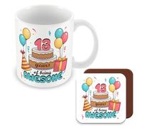 MUGGZ 13th Birthday Gift - Mug & Coaster - 13 Years of Being Awesome - Giftset - Made in The UK