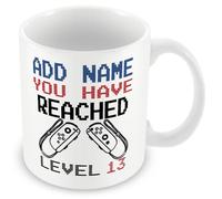 MUGGZ -13th Birthday Personalised Gamer Mug (11oz) Switch Style - You Have Reached Level Custom LevelUp Mug Gift for Boy/Girl - Any Name - Novelty Video Game Controller Design Gifts for Him or Her