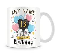MUGGZ 13th Birthday Personalised Mug - Birthday Balloons Design