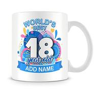 MUGGZ 18th Birthday Gift for Men - Personalised Mug/Cup - Add Name - Worlds Best Design - Blue - Custom Funny Coffee Mug - Unique Gift for Friends & Family