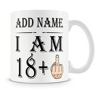 MUGGZ 19th Birthday Gift - Personalised Mug/Cup - Add Name - 19 Years Flip The Bird - Funny Rude Joke Birthday Celebration Cup - Dishwasher Microwave Safe -.Best Gift for Mum, Dad, Teacher or Anyone