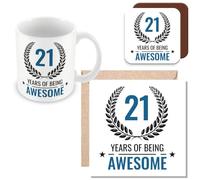 MUGGZ 21st Birthday Gift - Mug, Card & Coaster - 21 Years of Being Awesome - Giftset - Made in The UK
