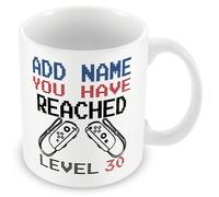 MUGGZ -30th Birthday Personalised Gamer Mug (11oz) Switch Style - You Have Reached Level Custom LevelUp Mug Gift for Men/Women- Any Name - Novelty Video Game Controller Design Gifts for Him or Her