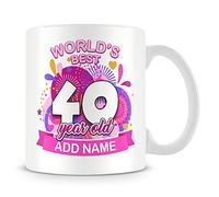 MUGGZ 40th Birthday Gift for Women - Personalised Mug/Cup - Add Name - Worlds Best Design - Pink - Custom Funny Coffee Mug - Unique Gift for Friends & Family