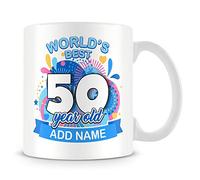 MUGGZ 50th Birthday Gift for Men - Personalised Mug/Cup - Add Name - Worlds Best Design - Blue - Custom Funny Coffee Mug - Unique Gift for Friends & Family