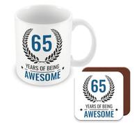 MUGGZ 65th Birthday Gift - Mug & Coaster - 65 Years of Being Awesome - Giftset - Made in The UK