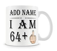 MUGGZ 65th Birthday Gift - Personalised Mug/Cup - Add Name - 65 Years Flip The Bird - Funny Rude Joke Birthday Celebration Cup - Dishwasher Microwave Safe -.Best Gift for Mum, Dad, Teacher or Anyone