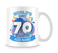 MUGGZ 70th Birthday Gift for Men - Personalised Mug/Cup - Add Name - Worlds Best Design - Blue - Custom Funny Coffee Mug - Unique Gift for Friends & Family