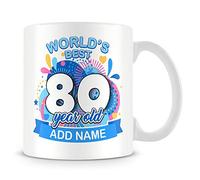 MUGGZ 80th Birthday Gift for Men - Personalised Mug/Cup - Add Name - Worlds Best Design - Blue - Custom Funny Coffee Mug - Unique Gift for Friends & Family
