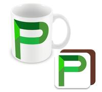 MUGGZ - Alphabet Initial Letter P - Mug & Coaster Giftset with Monogram - Each Letter A Unique Individual Design