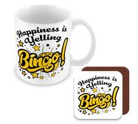 MUGGZ Bingo Gift Mug & Coaster - Happiness is Yelling Bingo! - Giftset - Made in The UK
