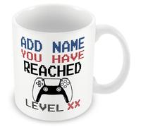 MUGGZ -Birthday Personalised Gamer Mug (11oz) PS5 Style - You Have Reached Level Custom LevelUp Mug Gift for Men/Women- Any Age or Name - Novelty Video Game Controller Design Gifts for Him or Her