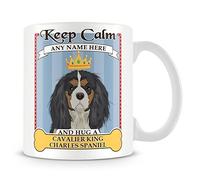 MUGGZ Cavalier King Charles Spaniel Mug - Personalised Gift - Add Name and Text - Keep Calm and Hug a Cavalier King Charles Spaniel Cup - Blue
