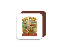MUGGZ Coaster (9cm) - Sun's Out, Gingers in - Summertime Danger for Ginger Friends Colleagues, Family - Funny Drinkmat Gift for Male Friends and Coworkers