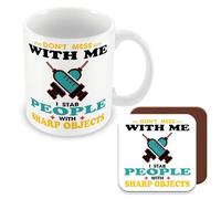MUGGZ Doctor/Nurse Mug & Coaster Funny Gift - I Stab People with Sharp Objects - Giftset - Made in The UK