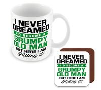 MUGGZ Funny Gift Mug & Coaster for Old People - I Never Dreamed I'd Become A Grumpy Old Man But Here I Am Killing It - Giftset - Made in The UK