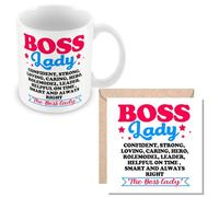 MUGGZ Funny Novelty Female Boss/Manager Mug & Card Work Gift - Boss Lady - Giftset - Made in The UK