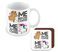 MUGGZ Funny Unicorn Coffee Cup/Mug & Coaster Gift - Giftset - Made in The UK