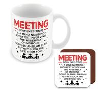 MUGGZ Funny Work Meetings Mug & Coaster Gift - Giftset - Made in The UK