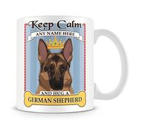 MUGGZ German Shepherd Mug - Personalised Gift - Add Name and Text - Keep Calm and Hug a German Shepherd Cup - Blue