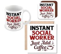 MUGGZ Gift Mug, Card & Coaster for Social Worker - Instant Social Worker Just Add Coffee - Giftset - Made in The UK