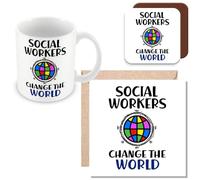 MUGGZ Gift Mug, Card & Coaster for Social Worker - Social Workers Change The World - Giftset - Made in The UK