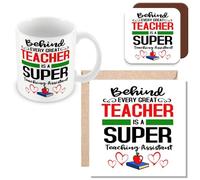 MUGGZ Gift Mug, Card & Coaster for Teaching Assistant- Behind Every Great Teacher is A Super Teaching Assistant - Giftset - Made in The UK