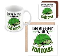 MUGGZ Gift Mug, Card & Coaster for Tortoise Life is Better with A Tortoise - Giftset - Made in The UK