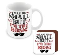 MUGGZ Gift Mug & Coaster for Boss/Manager - I May Be Small But I'm The Boss! - Giftset - Made in The UK