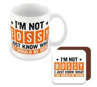 MUGGZ Gift Mug & Coaster for Boss/Manager - I'm Not Bossy, I Just Know What You Should Be Doing - Giftset - Made in The UK
