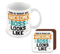 MUGGZ Gift Mug & Coaster for Boss/Manager - This is What an Awesome Boss Looks Like - Giftset - Made in The UK