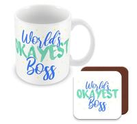 MUGGZ Gift Mug & Coaster for Boss/Manager - Worlds Okayest Boss - Giftset - Made in The UK