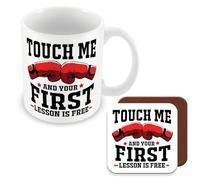 MUGGZ Gift Mug & Coaster for Boxer/Boxing- Touch Me and Your First Lesson is Free - Giftset - Made in The UK