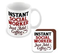 MUGGZ Gift Mug & Coaster for Social Worker - Instant Social Worker Just Add Coffee - Giftset - Made in The UK