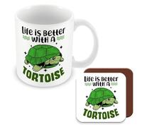 MUGGZ Gift Mug & Coaster for Tortoise Life is Better with A Tortoise - Giftset - Made in The UK