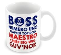 MUGGZ Gift Mug for Boss/Manager - Boss Numero Uno Gaffer Top Dog Maestro Chief Big Wig Guv'Nor - Custom Funny Coffee Mug - Unique Gift for Friends & Family