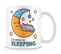 MUGGZ ‘I’d Rather Be Sleeping’ Cat Mug (11oz) - Funny Gift for Cat Lovers - Cute Moon Coffee Cup for Pet Owners