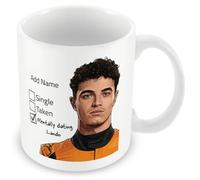 MUGGZ Lando Norris Fan Mug, Funny Racing Gift, Relationship Status Cup, Optional Name, Orange Handle, Coaster, Card