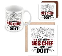 MUGGZ Mug, Card & Coaster Gift for Chef/Cook - Just Say Yes Chef and Do It - Giftset - Made in The UK